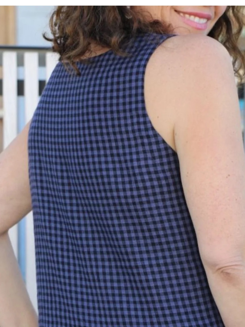 TWO DANES Midi Dress Blue Gingham Sleeveless Cotton XS